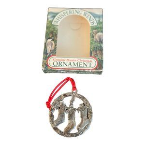 Vintage Pewter Holiday Stockings Christmas Ornament Whispering Wind 2.75" Dia.